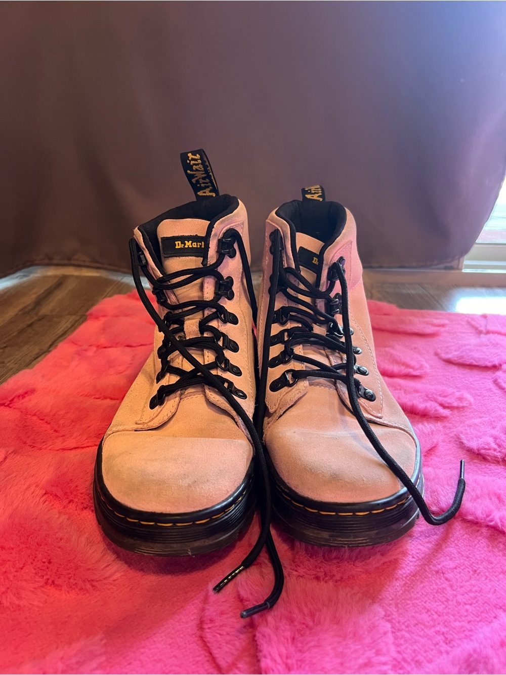 Dr. Martens Pink Lace-Up Leather Ankle Boots with Black Trim